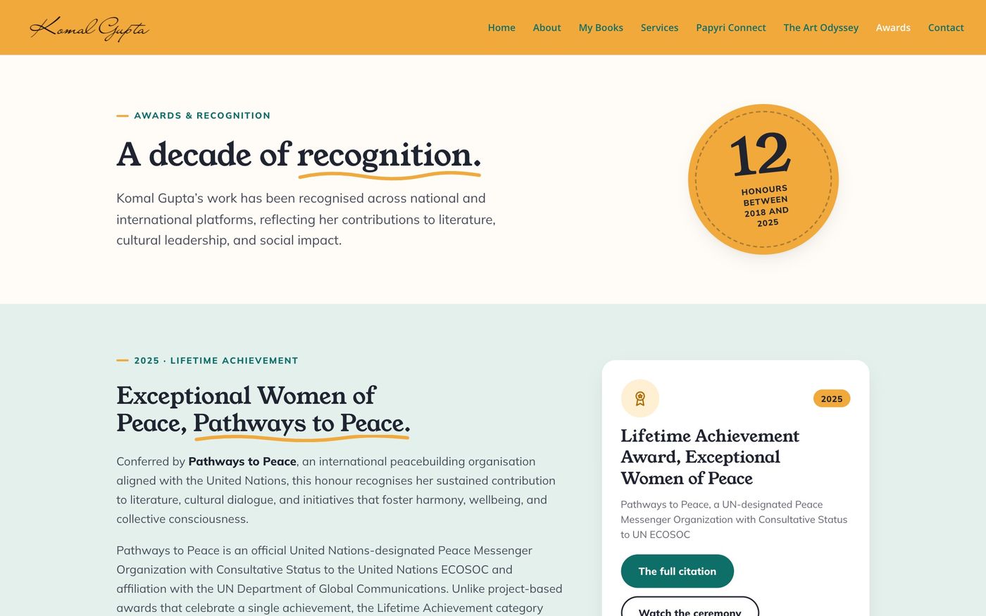 The new Awards page as a grid of award cards