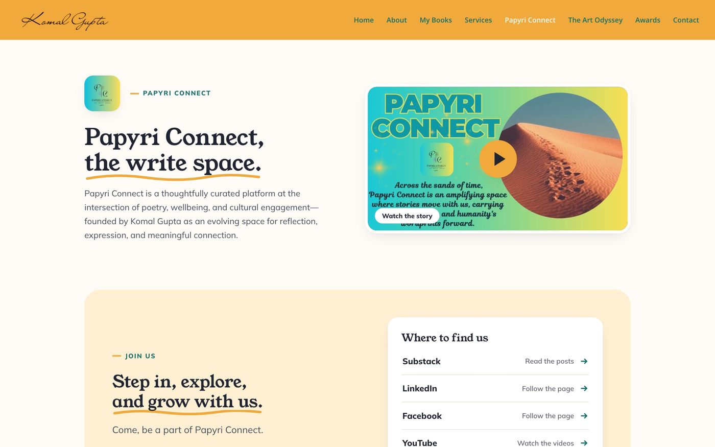 The new Papyri Connect page with the story video and community links