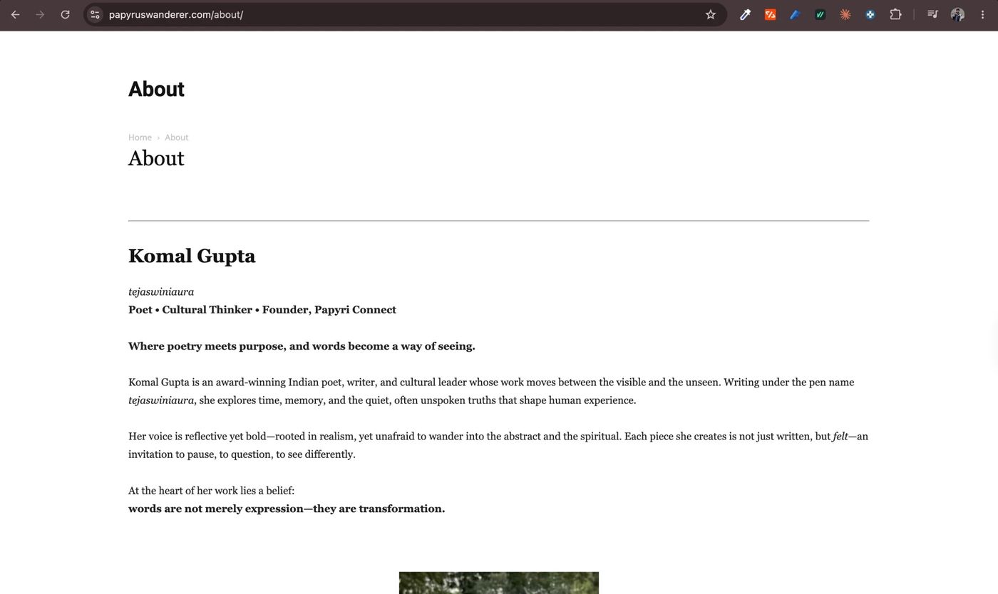 The old About page, plain text on a white background