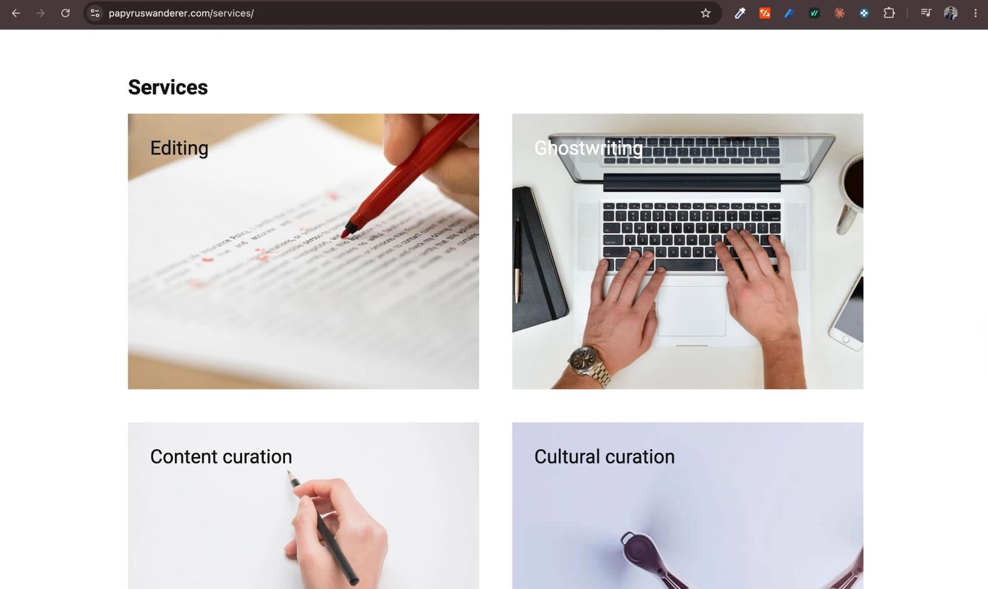 The old Services page with four stock photo tiles