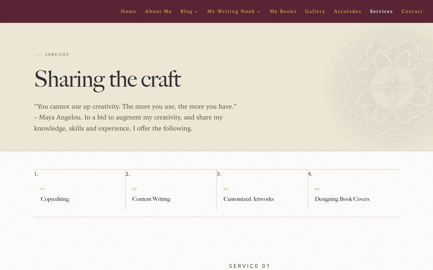 The new Services page with the heading Sharing the craft and four numbered services